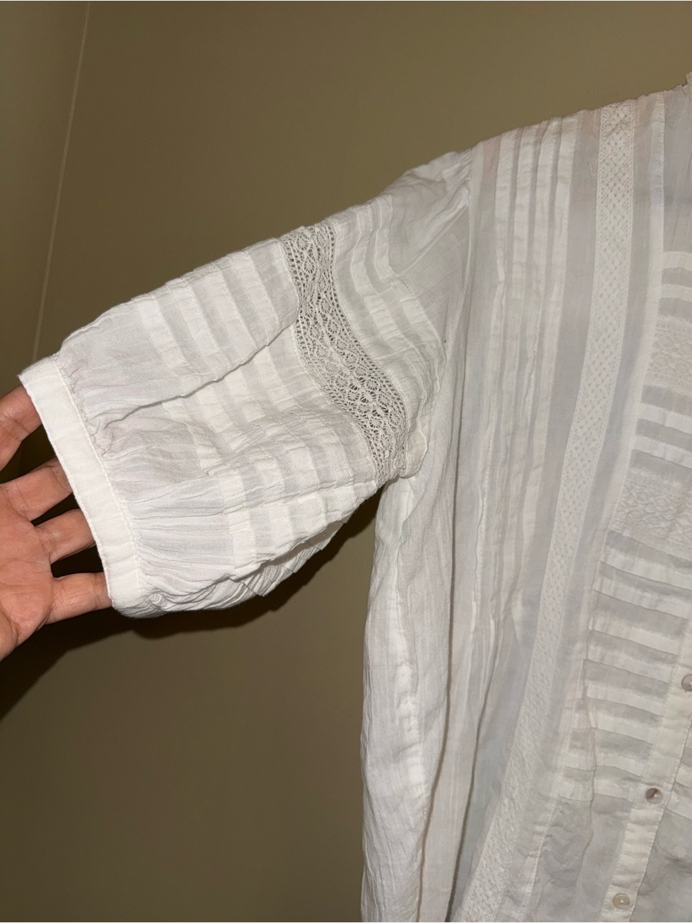 Sundance White Puff 3/4 Sleeves Button Up Top M Eyelet Summer Flowy Cotton Sheer - Picture 4 of 9